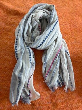 Light Cream Cotton Scarf with Navy and Pink Accents